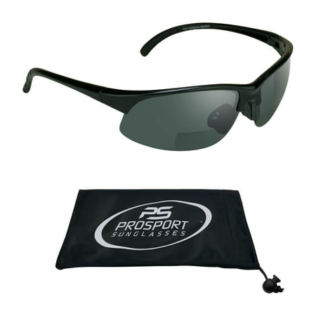 proSPORT Bifocal Sunglass Reader Sunglasses 1.50 Dark Grey Smoke Lens Sport Wrap Polycarbonate Lens Golf Cycling Driving Running Tennis Motorcycle Men Women