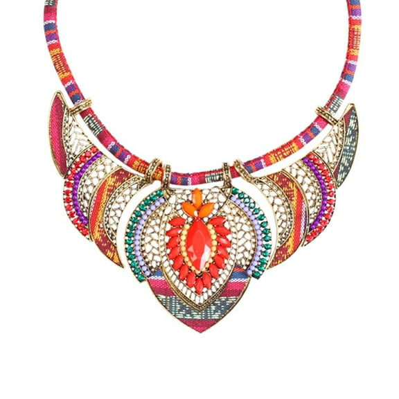 Yesbay Vintage Women Rhinestone Pendant Bib Necklace Statement Tribal Jewelry Gift,Orange-
