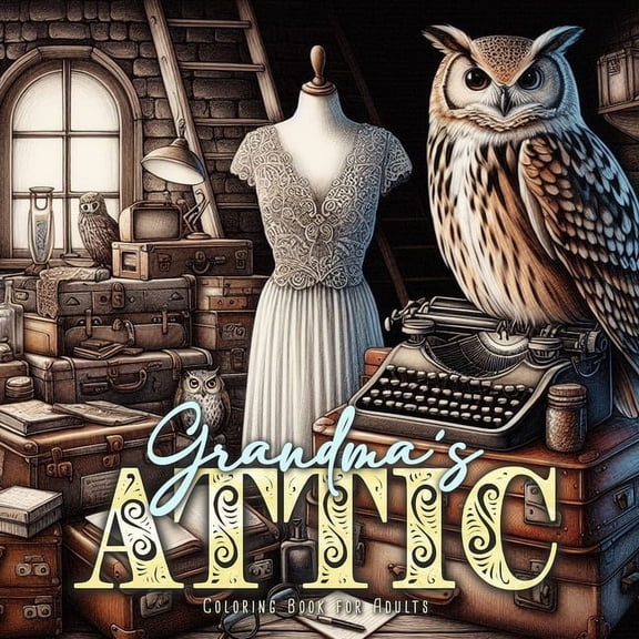 Grandmas Attic Coloring Book for Adults: Interior Coloring Book Grayscale Vintage Coloring Book Adults furniture graysca, (Paperback)