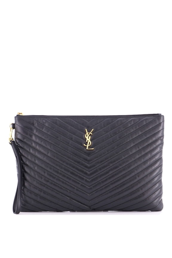 Pre-Owned Classic Monogram Wristlet Pouch Matelasse Chevron Leather Large By Rebag