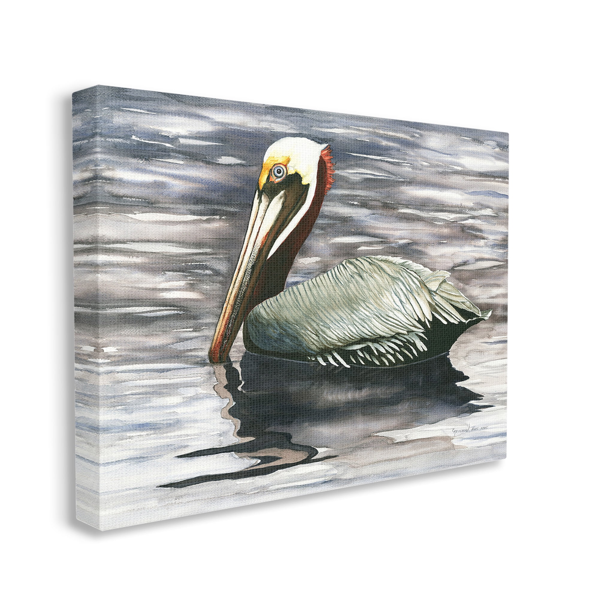 Stupell Industries Swimming Nautical Pelican Animals & Insects Painting Gallery Wrapped Canvas Art Print Wall Art, 30 x 24