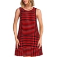 thumbnail image 1 of Fotbe Red Black Houndstooth Vestido de Verano sin Mangas para Mujer – Vestido Midi Línea A, Estilo Camiseta Floral, Vestido Playero Casual y Fluido, 1 of 7