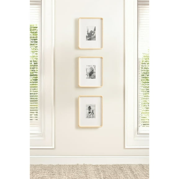 Kate and Laurel Inglewood Modern Wall Picture Frame Set of 3, 11x14 matted to 5x7, Natural Wood, Three-Piece Frame Set for Gallery Wall Accent Set in Living Room Decor