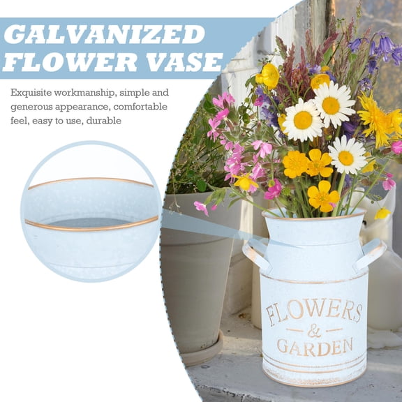 UPOUART Galvanized Metal Flower Vase Planter Bucket, Farmhouse Style Rustic Decorative Flower Pot for Indoor Outdoor