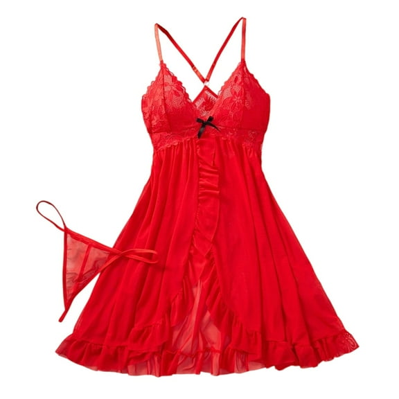 Lace Dress Elegant Sheer Lingerie Stylish Plus Size Sleepwear Flirty Adjustable Straps Comfortable Home and Leisure Attire