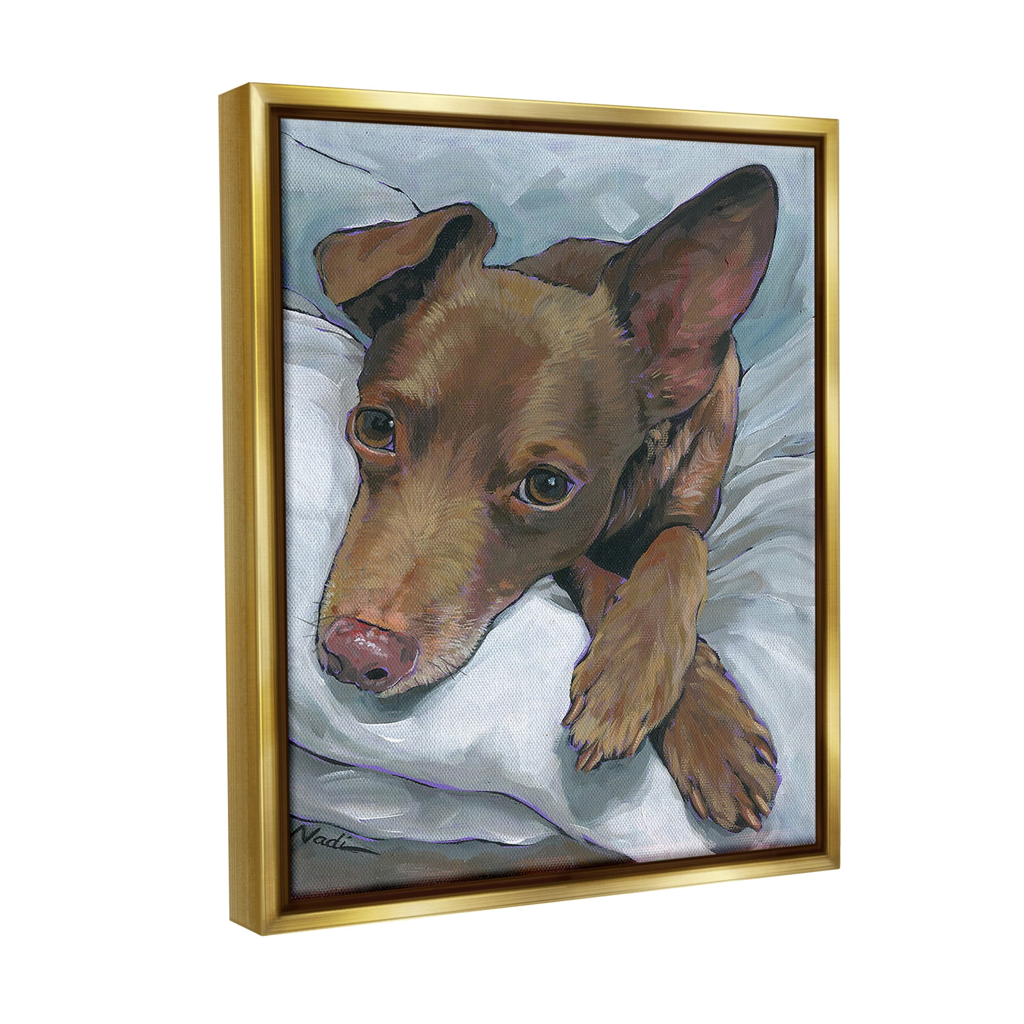 Stupell Industries Resting Dog Portrait Animals & Insects Painting Gold Floater Framed Canvas Art Print Wall Art, 25 x 31