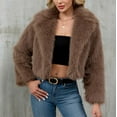 thumbnail image 2 of QATAINLAV Faux Fur Coats for Women Open Front Long Sleeve Lapel Fluffy Jacket Warm Shaggy Winter Outerwear, Brown, S, 2 of 10