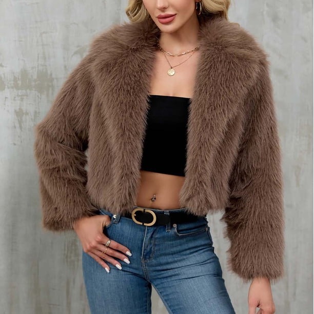 Chaqueta de abrigo cálida para mujer, de invierno, lisa, con cuello vuelto