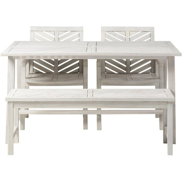 Vincent Solid Acacia Wood 4 Piece Chevron Dining Set in White Wash