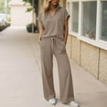thumbnail image 5 of felwors Womens 2 Piece Summer Outfit Lounge Set Cap Sleeve Polo Top And Pant Set Tracksuit Travel Matching Outfit 2025 Brown, L, 5 of 8
