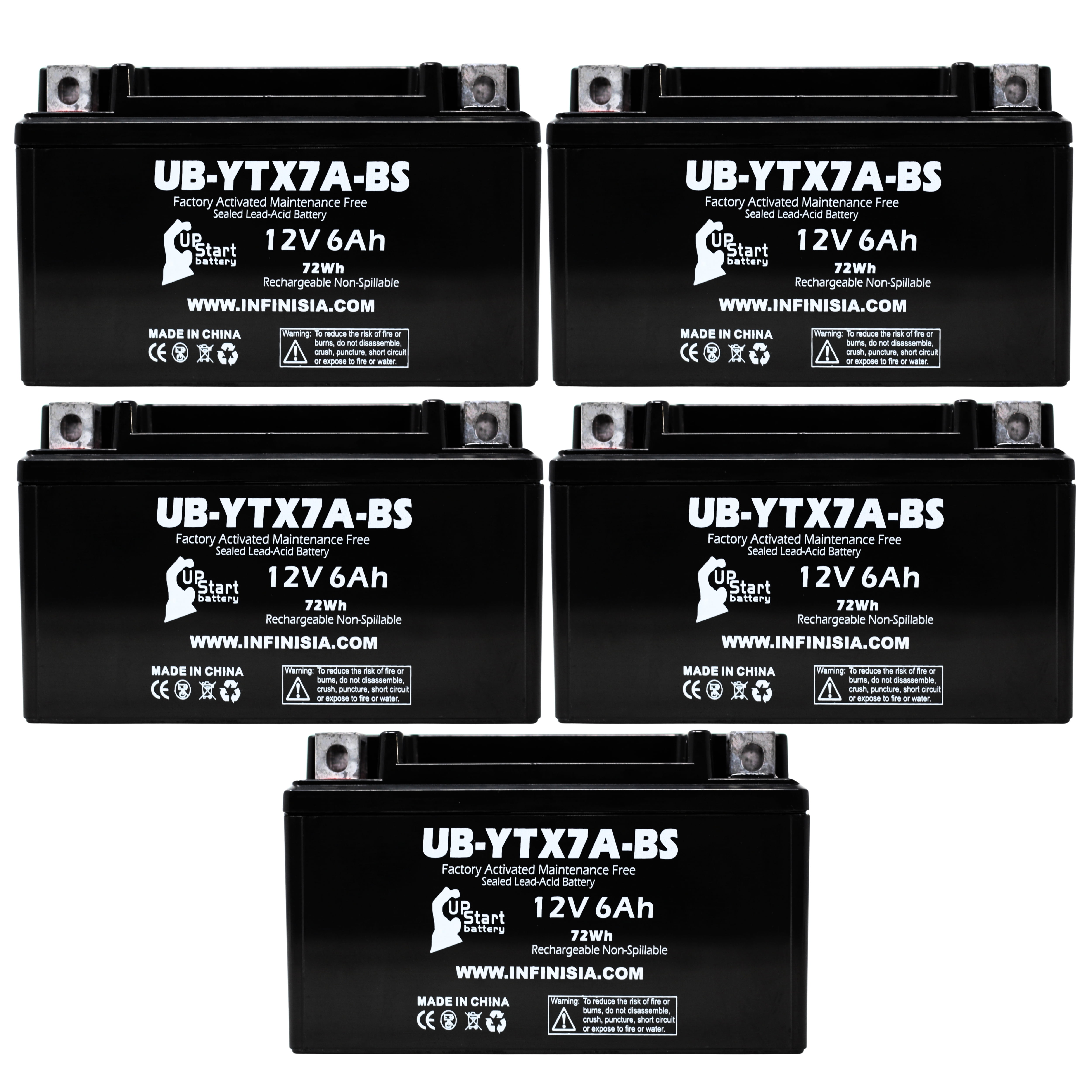 5-Pack UpStart Battery UB-YTX7A-BS Replacement for Craftsman R110 ...