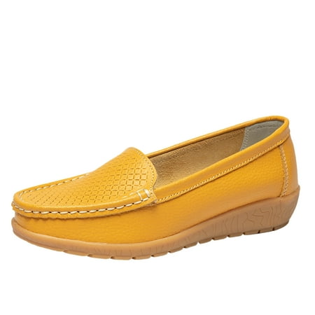 Mortilo Ladies Casual Shoes Wedge Heel Sole Overfoot Comfort Solid Color Single Shoes Loafers Casual Shoes PU casual shoes for Women Yellow