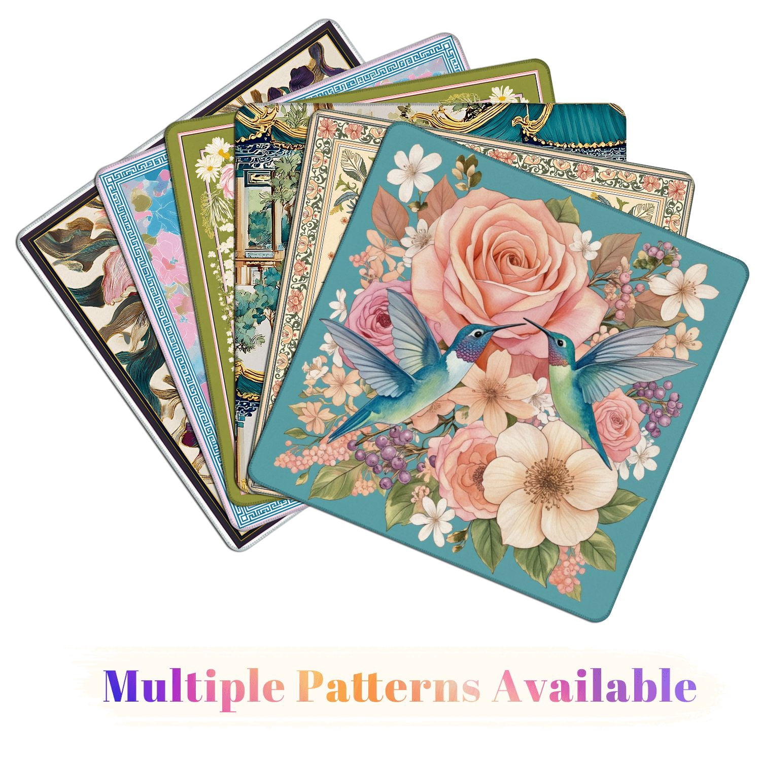 Mahjong Mat 31.5" x 31.5" Hummingbirds Among Pink White Roses Delicate Floral Arrangement Non-Slip Noise Reduction American Mahjong Tiles Table Cover for Dominoes Poker Card Board Games Gift