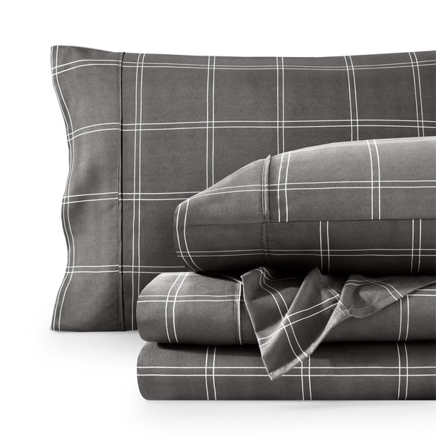 Juego de Sábanas Ultra Suaves Bare Home Colección Premium 1800 4 Piezas Tamaño Queen Cuadros Modernos Gris/blanco