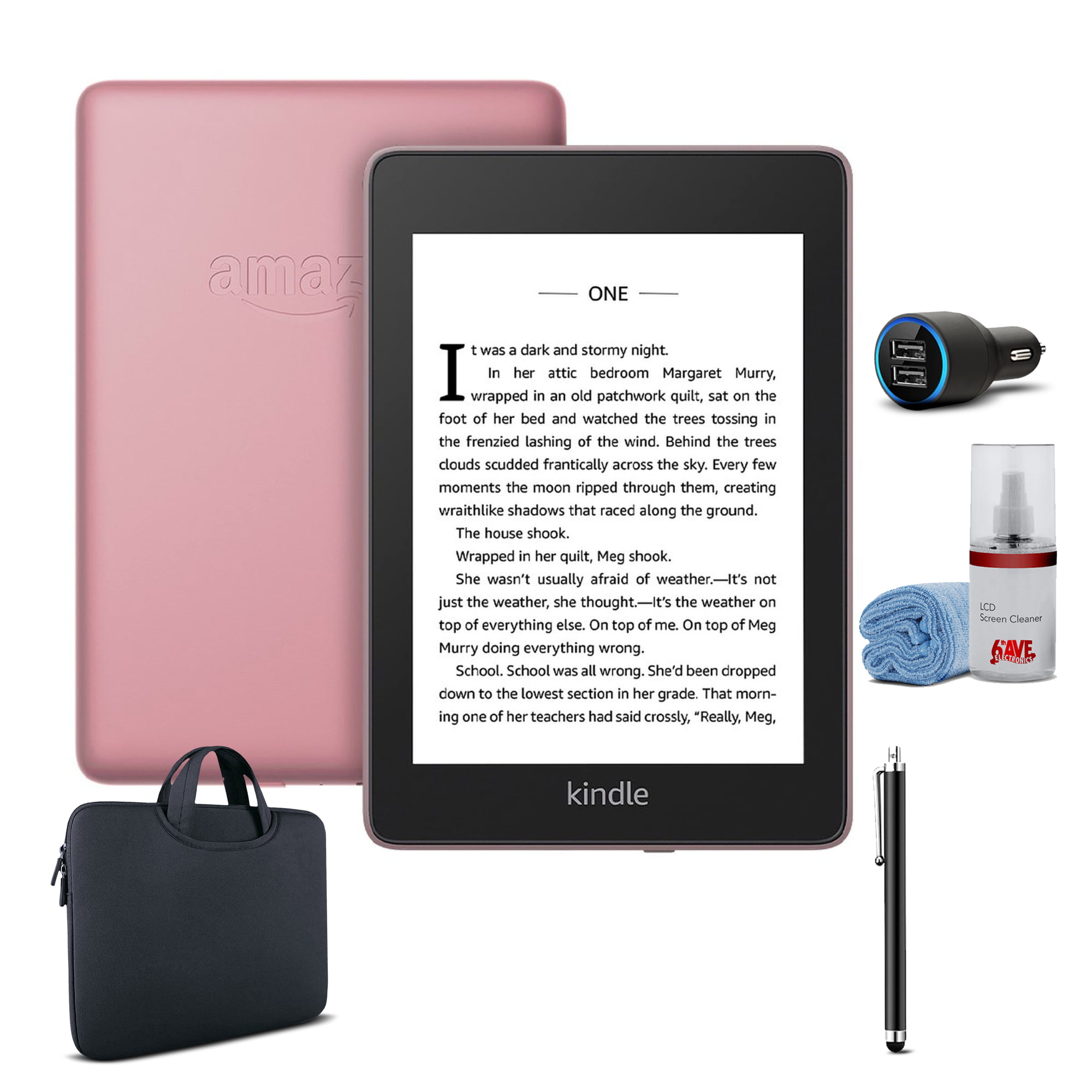 Leather Cover Kindle Paperwhite Essentials Bundle including Kindle Paperwhite Wifi Ad-Supported and Power Adapter 