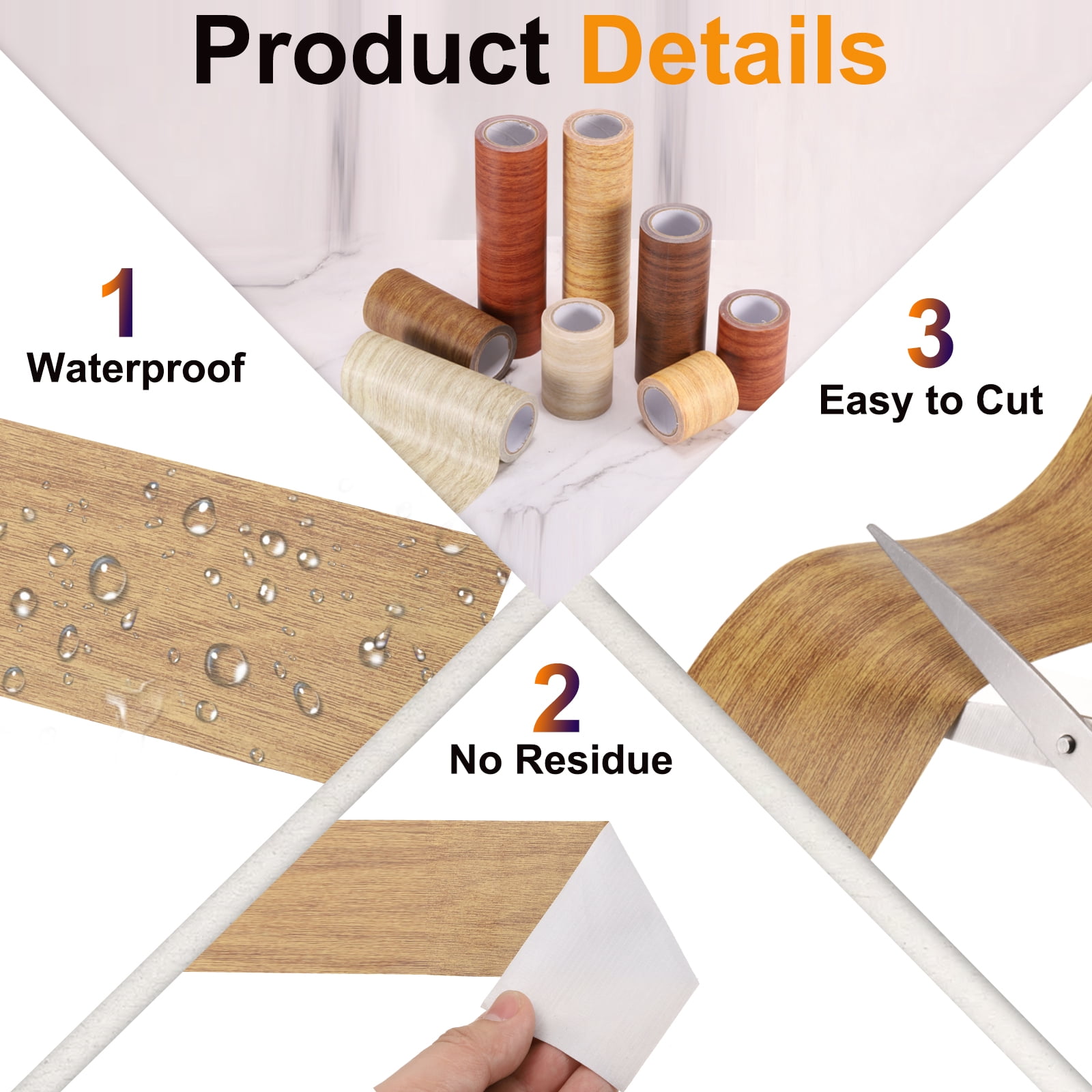 Uxcell Wood Grain Tape, Self-Adhesive Wood Texture Repair Tape for Furniture Brown Oak 2.2" x 15 Ft