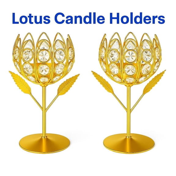 Indian store01 5-inch Gold Crystal Tealight Candle Holders, Set of 2