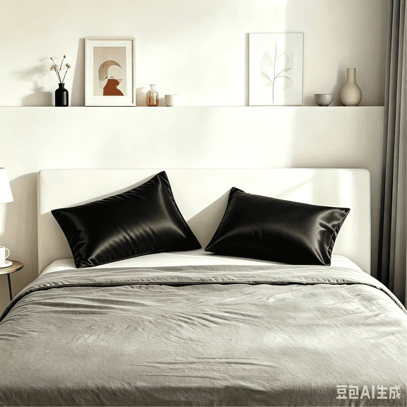 Kelnaro 2 Pack Satin Pillowcases Standard Size 20"x26", Ultra Silky Soft Breathable Pillow Cases, Hair & Skin Friendly, Black