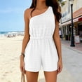 thumbnail image 5 of Hurxie Womens Sleeveless Romper Eyelet Elastic Waist with Pockets Casual Short Pants Jumpsuit Summer Beach Vacation Outfit White,XL, 5 of 7
