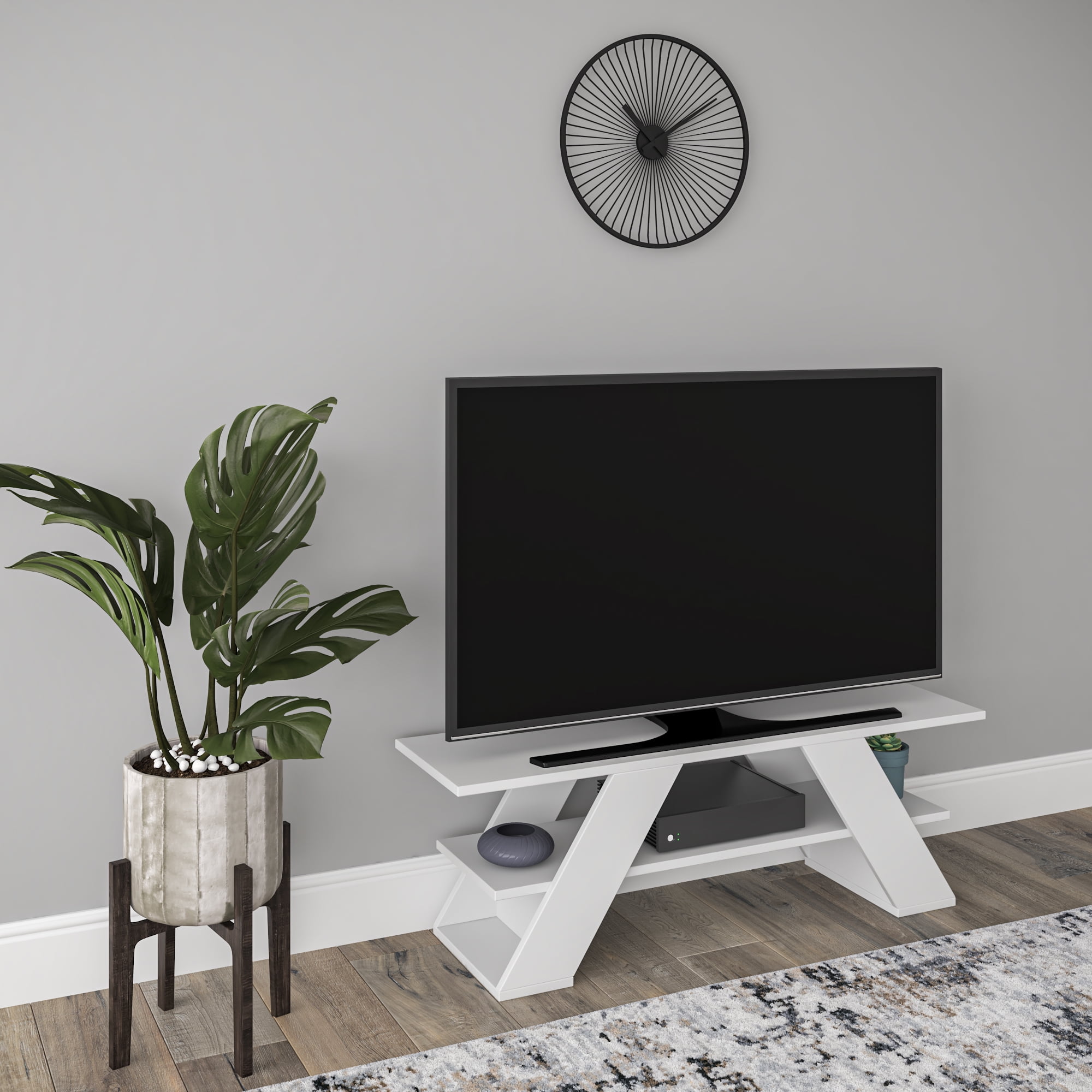Ada Home Decor Furniture for TVs up to 53" 1 Tier Open Shelf White Tioga Modern TV Stand