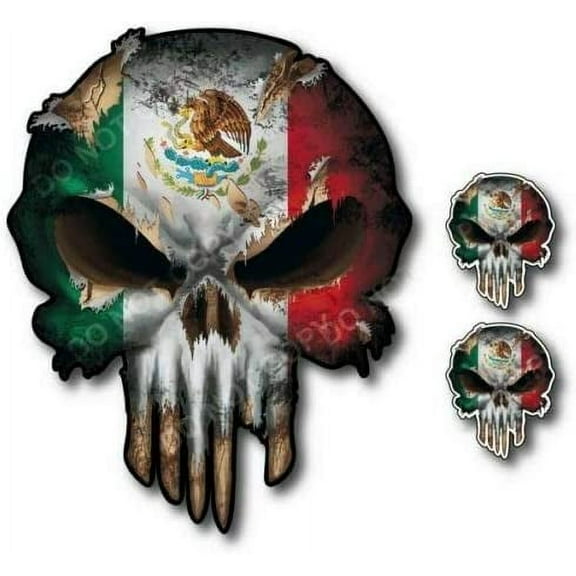 3 PACK MEXICO PUNISHER SKULL USA AMERICAN FLAG DECAL STICKER CAR TRUCK BUMPER 3M