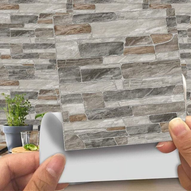 Pegatinas decorativas para azulejos para baño y cocina, 20 piezas de imitación de cuero estilo ladrillo 3D imitación piedra impermeable autoadhesiva decoración (LA019, 20 cm)