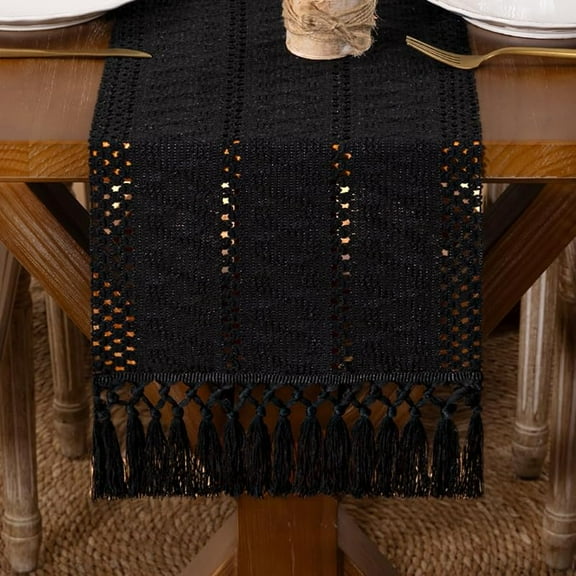 Boho Macrame Table Runner Terracotta Fall Farmhouse Woven Table Runner with Tassels 108 Inches Ivory& Rust Cotton Linen Kitchen Table Centerpiece for Dining Dresser Home Tea Table Decor