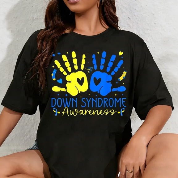 100% Cotton Unisex Down Syndrome Awareness T21 Hands Support Men Women Kid T-Shirt