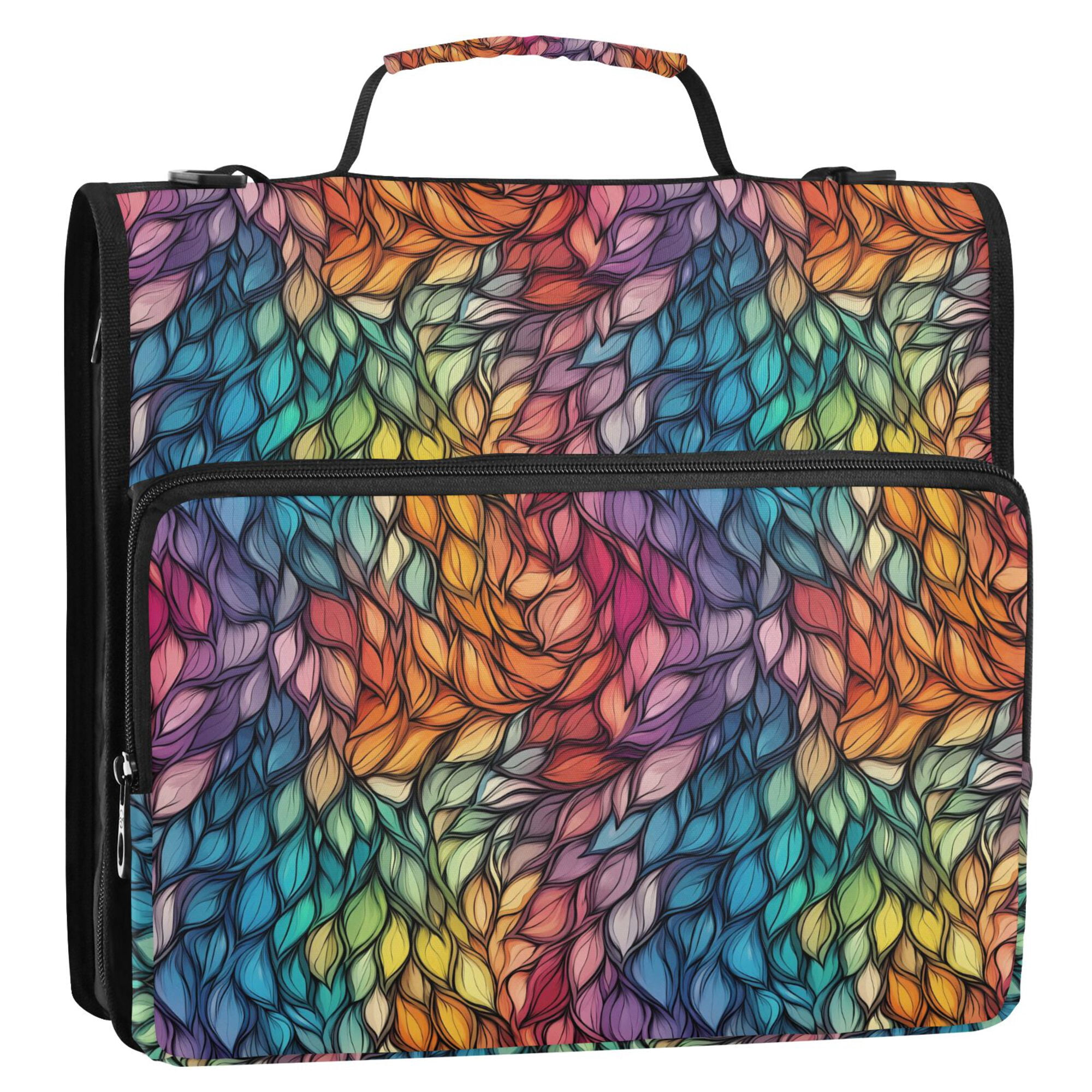 FORMRS Zipper Binder with Shoulder Strap 2-inch Ring 500 Sheet Capacity File Bag, Colorful Dragon Scales Pattern
