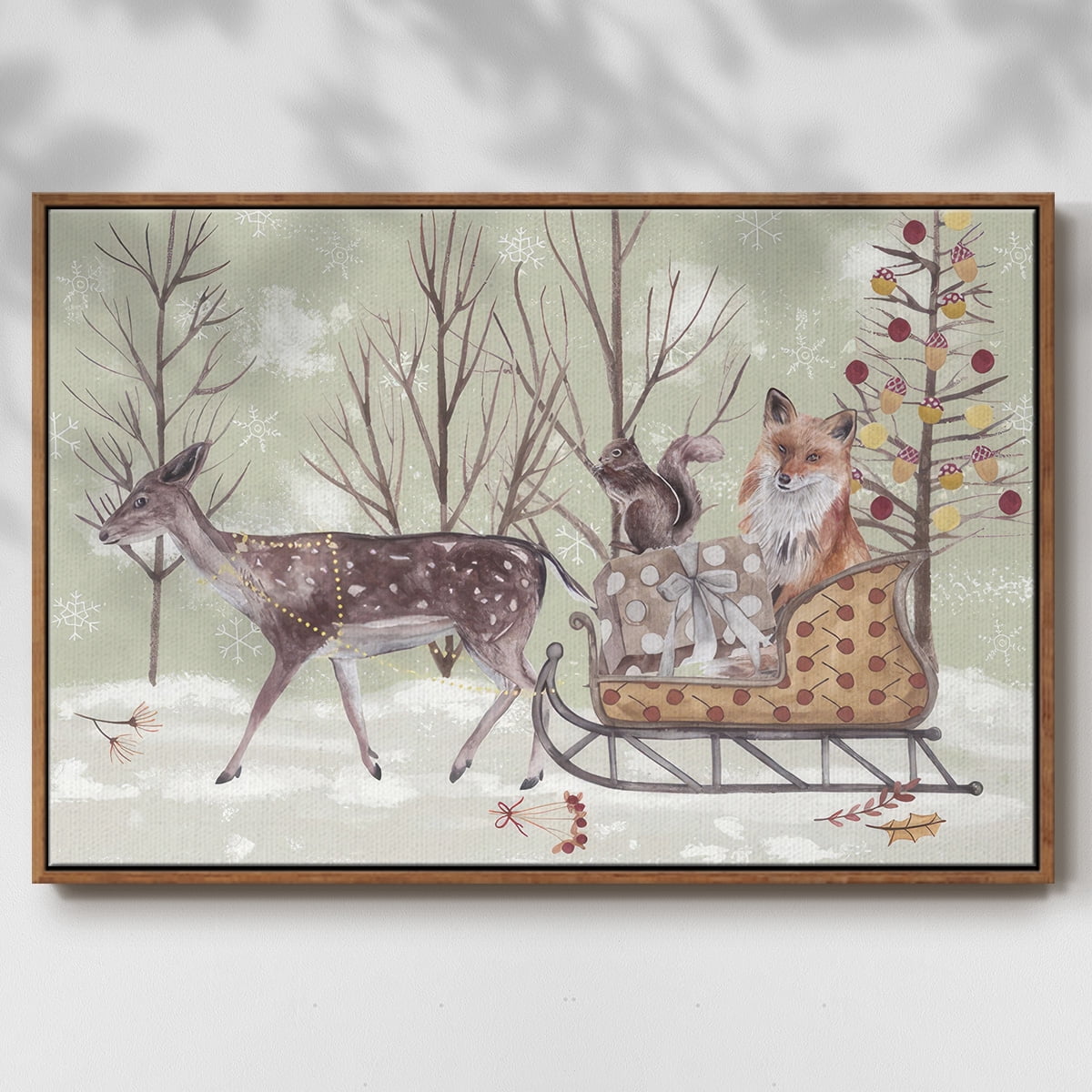 Christmas Time Collection A - Framed Gallery Wrapped Holiday Canvas - 25 x 37 - Rosewood Frame