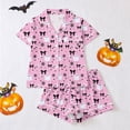 thumbnail image 2 of Halloween Pajamas Women,Fall Cute Pumpkin Ghost Print Pjs Short Sleeve Button Shirts and Shorts Pajamas Sets Pink L, 2 of 9