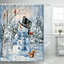 72x72in Winter Snowman and Cardinals Shower Curtain Christmas Wonderland Trees Waterproof Bathroom Curtain for Holiday Home Decor