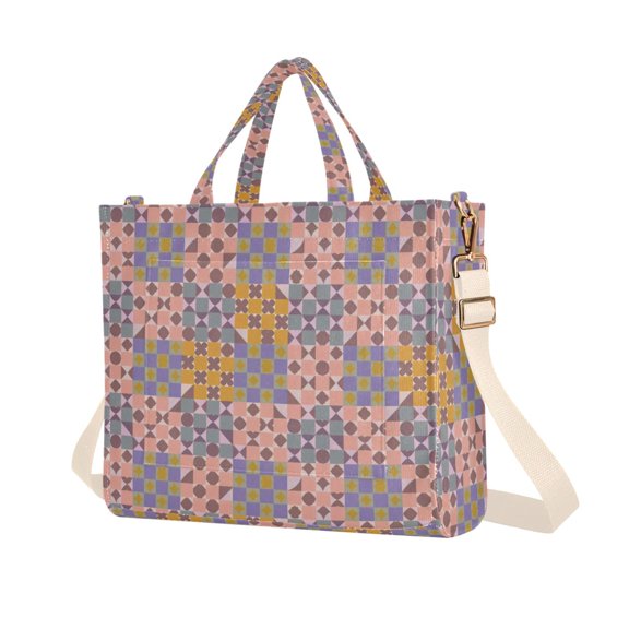 FORMRS Womens Corduroy Tote Bag Crossbody Shoulder Purse Handbag with Detachable Strap, Colorful Geometric Shapes