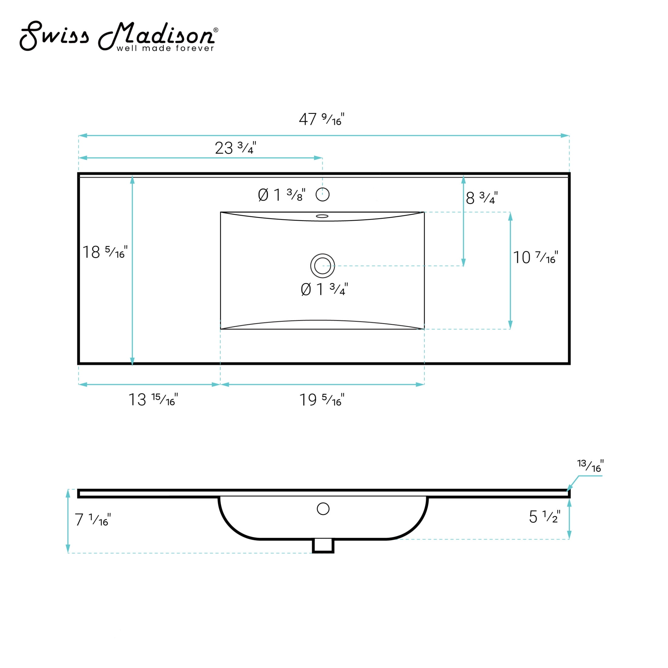 48" Vanity Sink Top in Glossy Black
