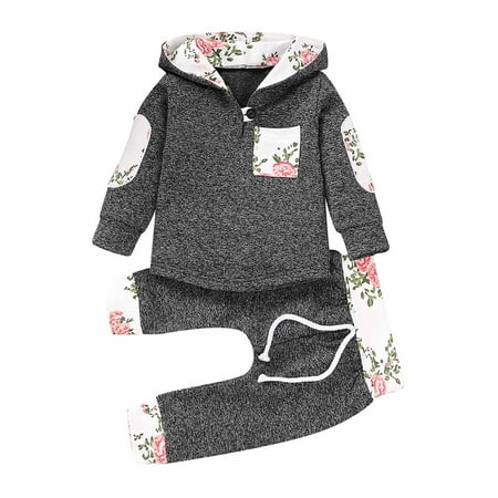 

Efsteb Toddler Baby Boys Girs Fall Winter Clothes Sets Casual Long Sleeve Button Hooded Sweatshirts Tops Drawstring Long Pants Outfits Sets