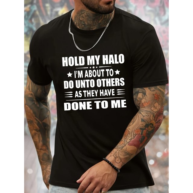 T-shirt Graphique Halo pour Hommes, Manches Courtes, Confortable, Extensible, Tendance pour l'Été, Style Décontracté Quotidien