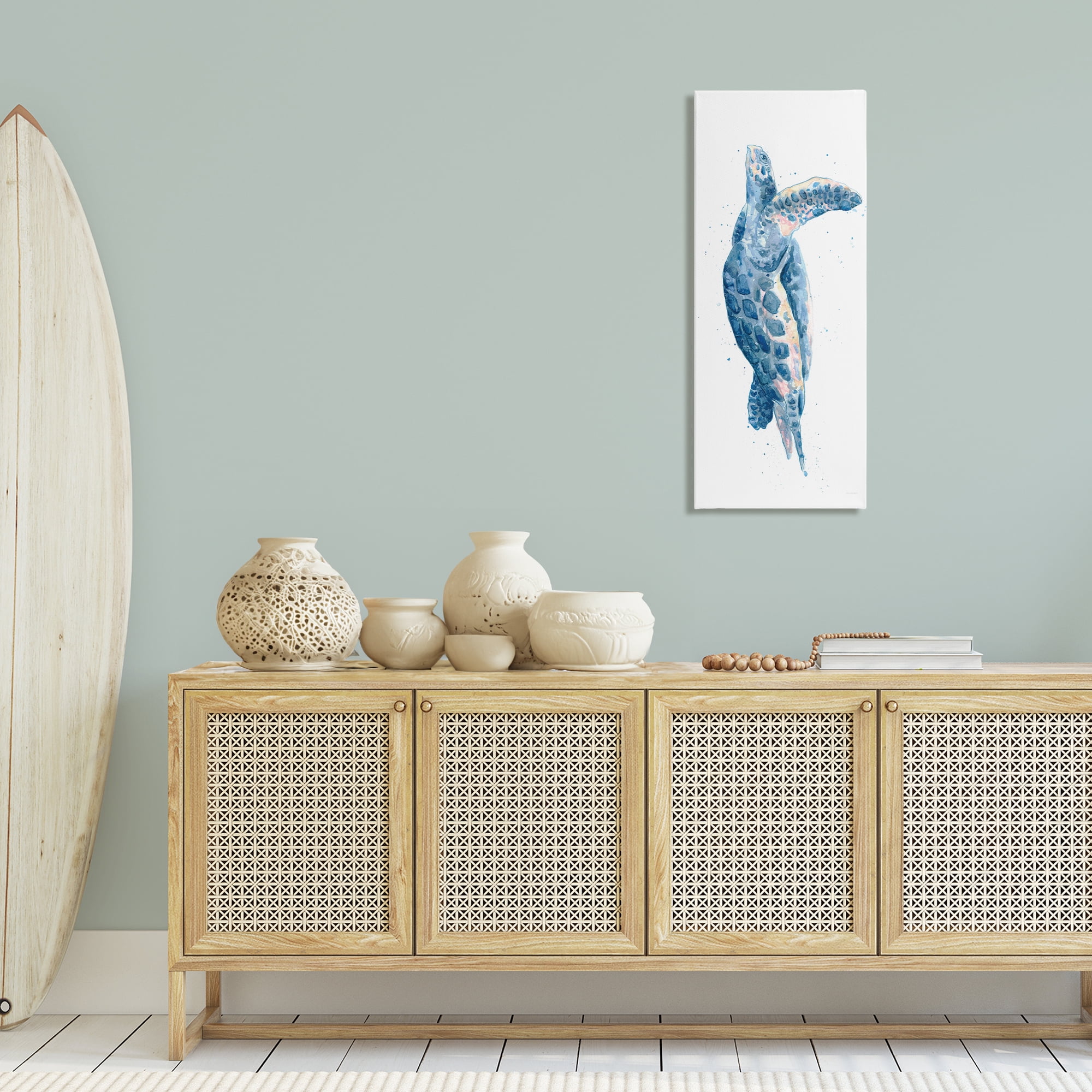 Stupell Industries Blue Turtle Swimming Animals & Insects Painting Gallery Wrapped Canvas Art Print Wall Art, 17 x 40