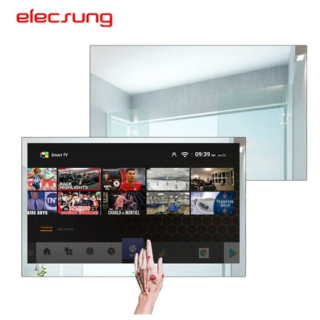 Elecsung 32 inches Android Smart Waterproof TV Mirror 4K Touchscreen Built-in WiFi Bluetooth Vanishing Television New 2023