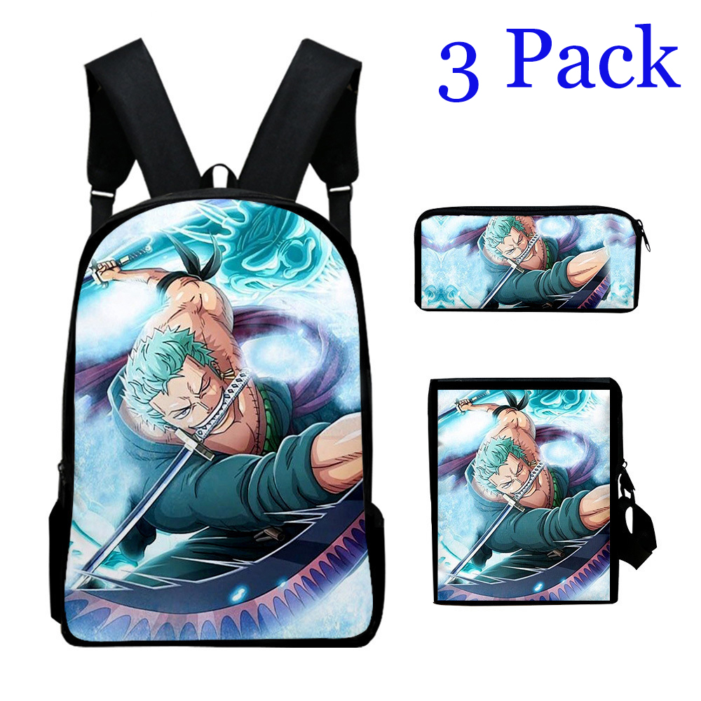 3Piece Backpack Anime One Piece Backpack School Pen Case, Crossbody