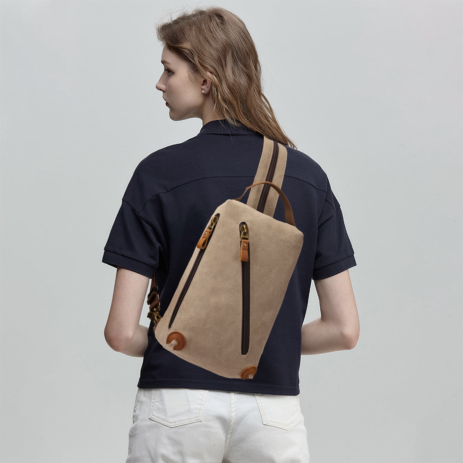 KL928 Canvas Sling Bag - Small Crossbody Backpack Shoulder Casual Daypack Rucksack for Men Women(Khaki)