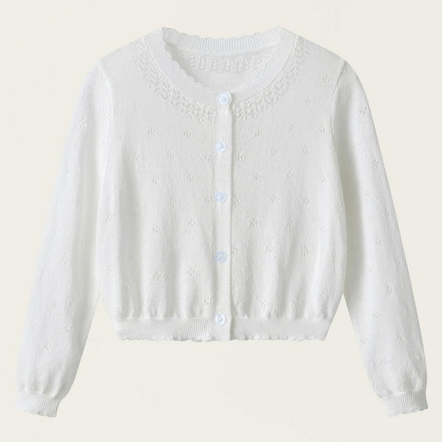 LOVZFMLL Cardigan pour Filles Cardigan pour Enfant Uni à Col Rond à Manches Longues Cardigan Tricoté Veste Décontractée Confortable pour Enfant Moyen et Grand 7-8 Ans