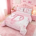 thumbnail image 2 of meiyoeat Girly Bow Monogrammed D Full Size Comforter Sets,Pink Pearl Initial Print Bedding Comforter Set For Girl,Pink Reversible,3-Piece,1 Comforter and 2 Pillowcases, 2 of 7