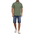thumbnail image 2 of INSPIRE CHIC Men's Point Collar Short Sleeve Button Down Casual Stripes Linen Shirts XL Olive Green, 2 of 6