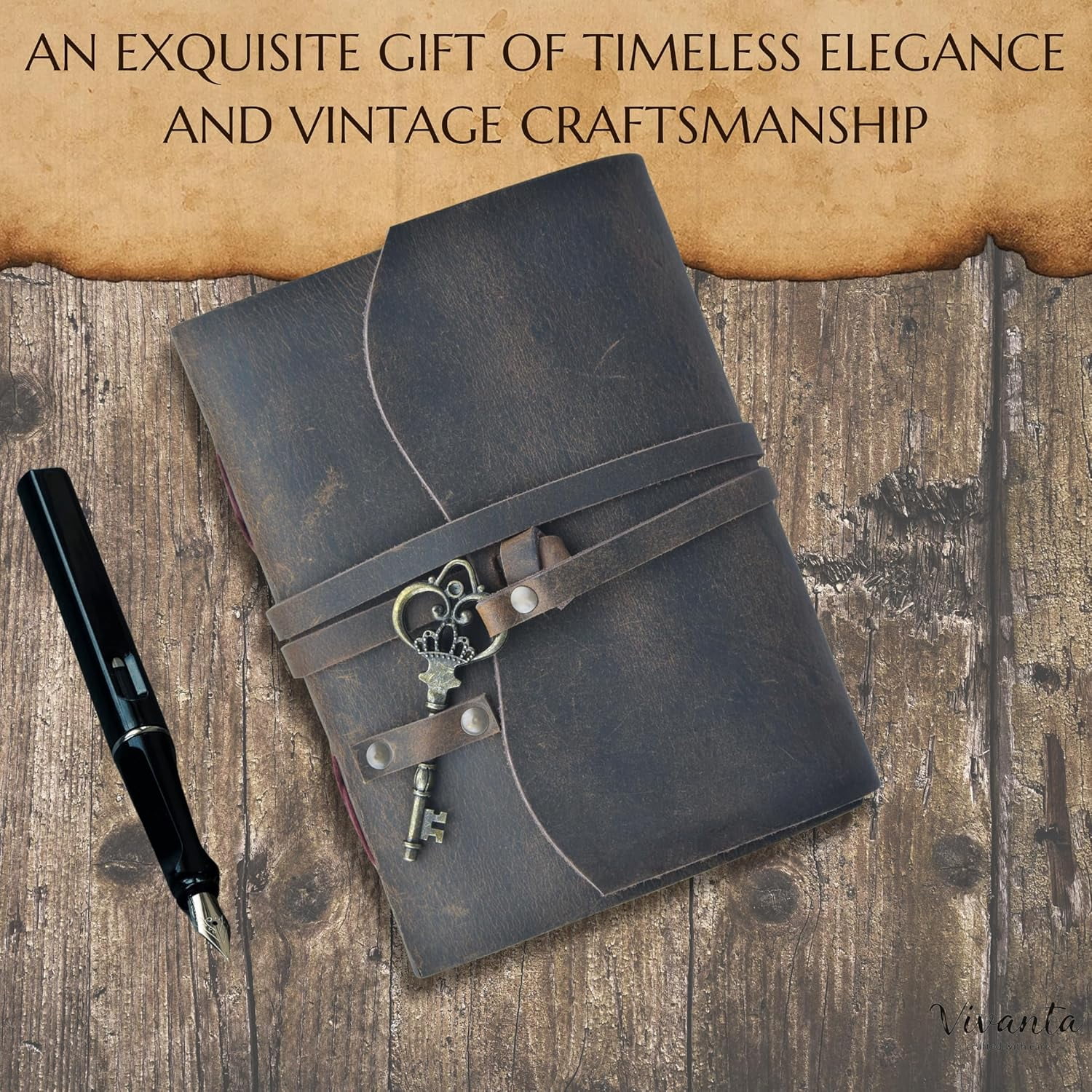 Vivanta Vintage Leather Journal Notebook 7x5 – Handmade Leather-Bound Diary for Men & Women with Deckle Edge Paper for Travel, Spell Book & Grimoire
