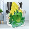 thumbnail image 4 of Frogs Soft Flannel Fleece Throw Blanket, Cartoon Design of Animal on Water Lily Leaf and Sun, Cozy Plush for Indoor and Outdoor Use, 50" x 60", Multicolor, by Ambesonne, 4 of 5