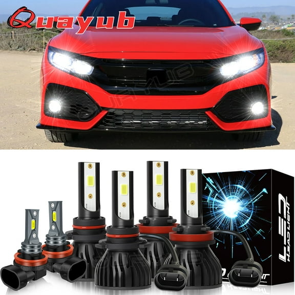Bright 6000k Quayub Bulbs 6x LED Headlights High Low   Fog Lights Bulbs For Honda Civic Hatchback 2017-2021