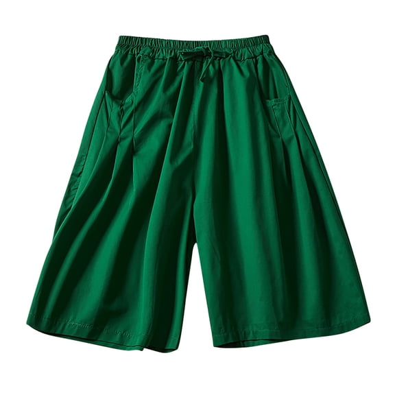 REALiKUN Women's Drawstring Linen Bermuda Shorts for Women Elastic Waist Summer Cotton Short Green L