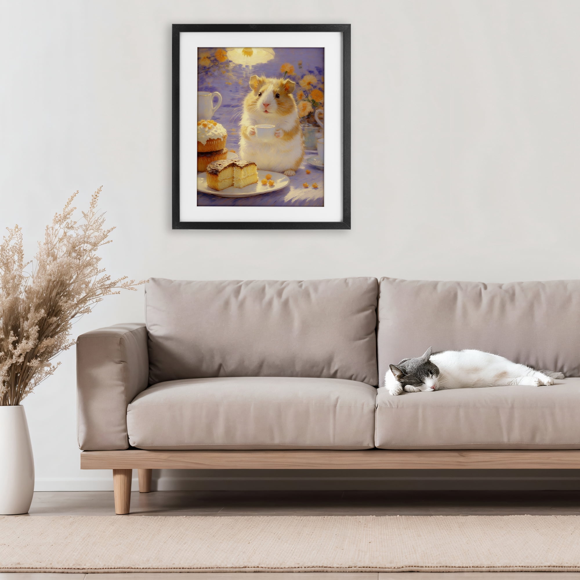 Stupell Industries Hamster Tea Party with Cake Black Framed Print Under Glass, design by Angie Hawke
