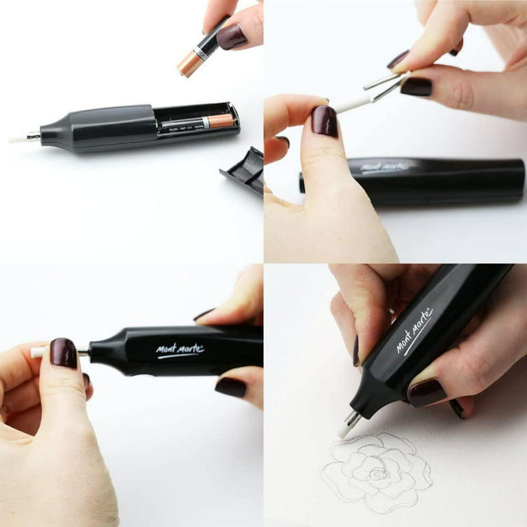 Mont Marte Electric Eraser, Includes 30 Eraser Refills. Suitable for Use with Graphite Pencils and Color Pencils.
