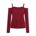 thumbnail image 4 of Fesfesfes Women Tops V-neck Long Sleeve Straped Tops Lace Splicing Polluver Blouse Tops, 4 of 9